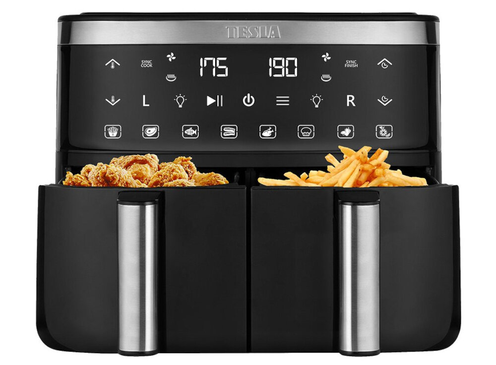 Frytkownica beztłuszczowa TESLA AirCook Dualzone Q450 XXL Czarno-srebrny Air Fryer funkcje ustawienia indywidualnosc
