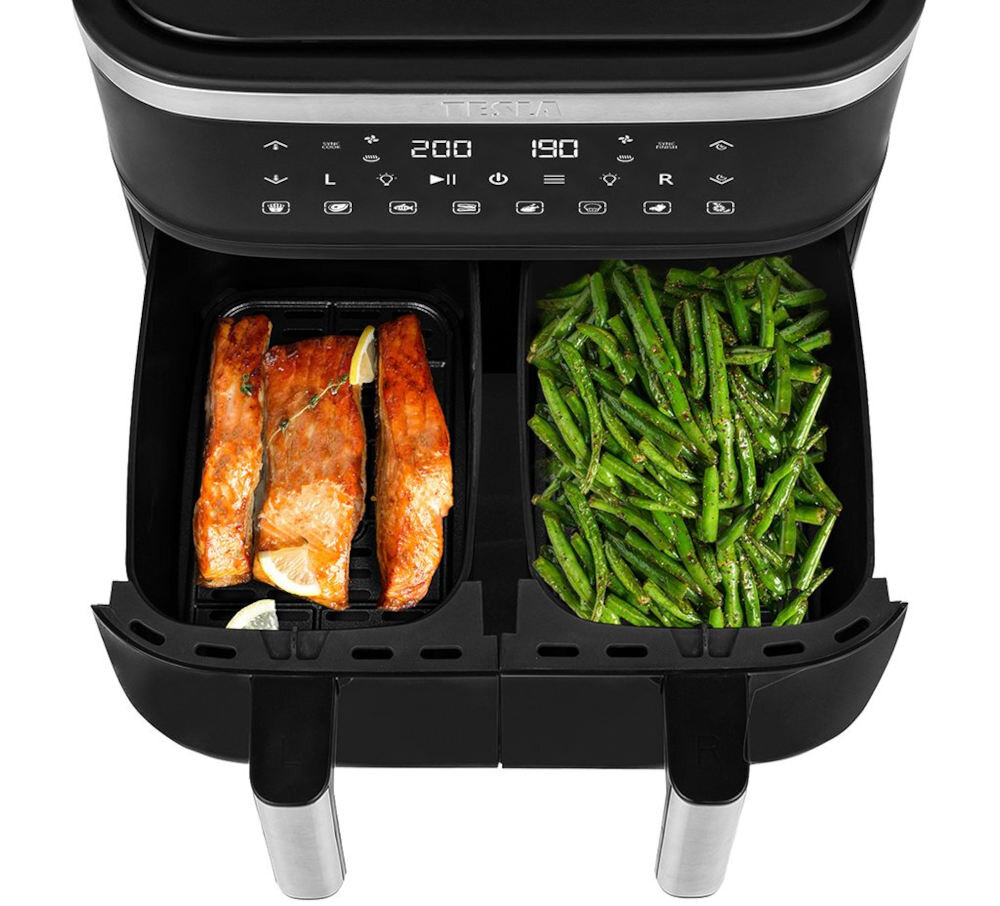Frytkownica beztłuszczowa TESLA AirCook Dualzone Q450 XXL Czarno-srebrny Air Fryer gorace powietrze pojemnosc litry
