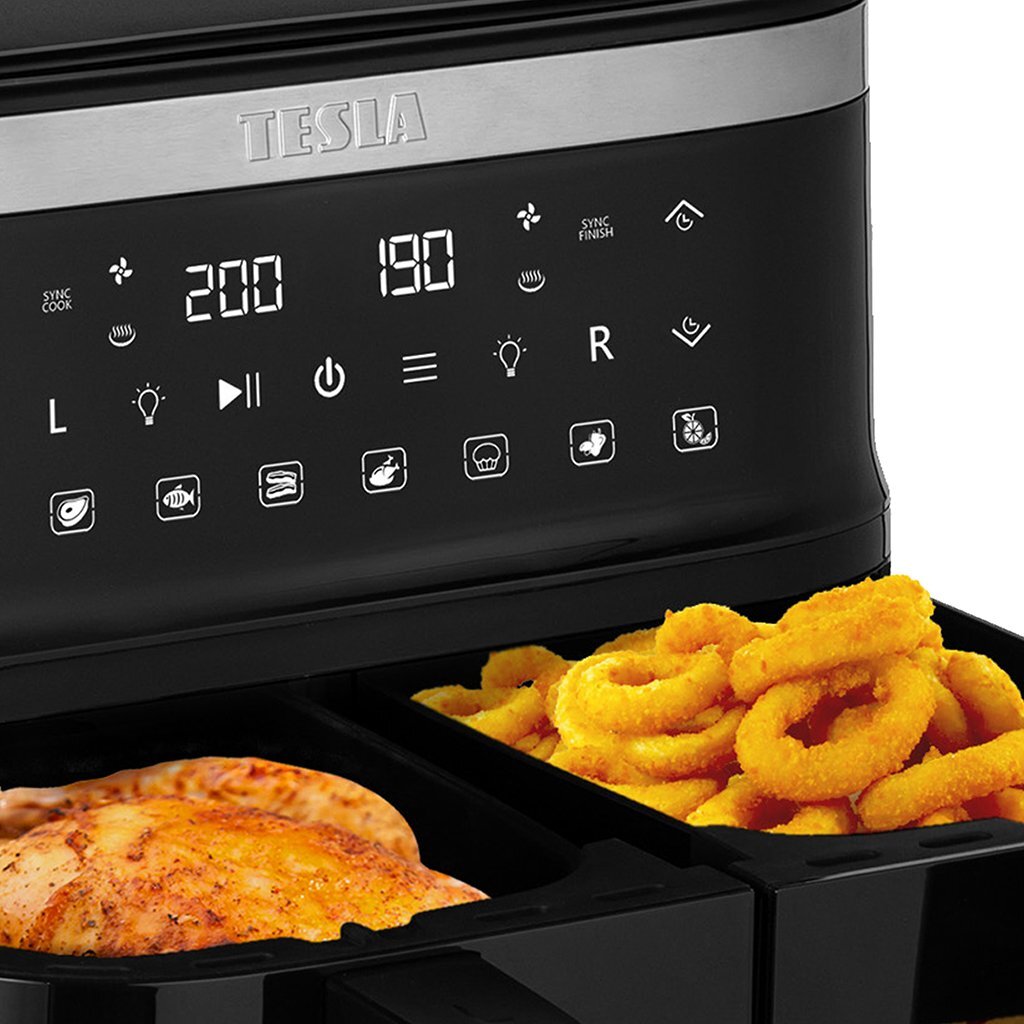Frytkownica beztłuszczowa TESLA AirCook Dualzone Q450 XXL Czarno-srebrny Air Fryer technologia heatflowe