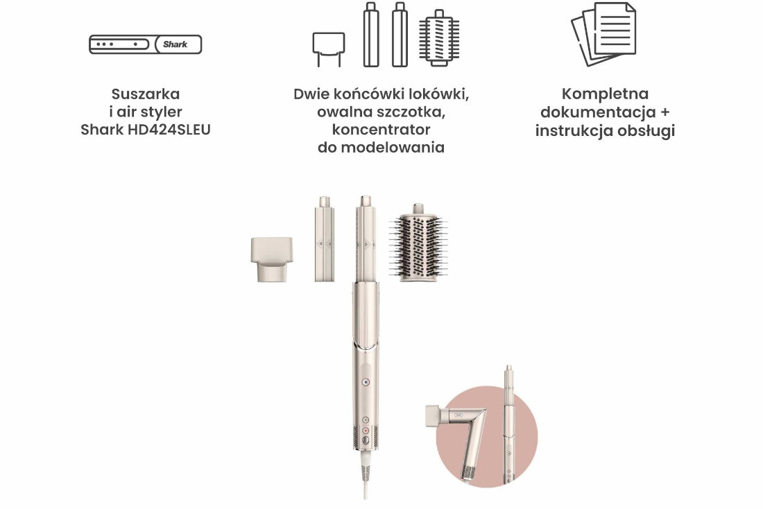 Suszarko-lokówka SHARK HD424SLEU zestaw akcesoria komplet wyposażenie