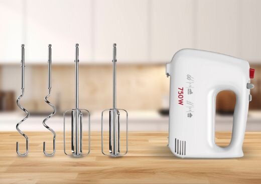 Mikser ręczny MMR-19/B i dwie pary wymiennych mieszadeł.