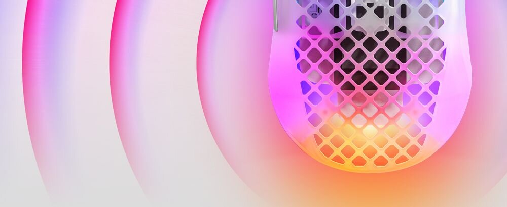 Mysz STEELSERIES Aerox 3 Ghost Wireless PRZEŁĄCZNIKI LEKKOŚĆ ULTRASZYBKOŚĆ WYDAJNOŚĆ OCHRONA AQUA SENSOR TRUEMOVE ŚLIZGACZE ŁĄCZNOŚĆ USB-C DOPASOWANIE STYL GRY