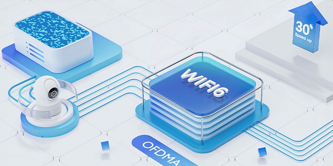 Kamera IMILAB C22 Wewnętrzna, Wi-Fi, Kamera obrotowa Czarny, stabilne, połączenie, obraz, szybsze, na białym tle wizualizacja działania wifi
