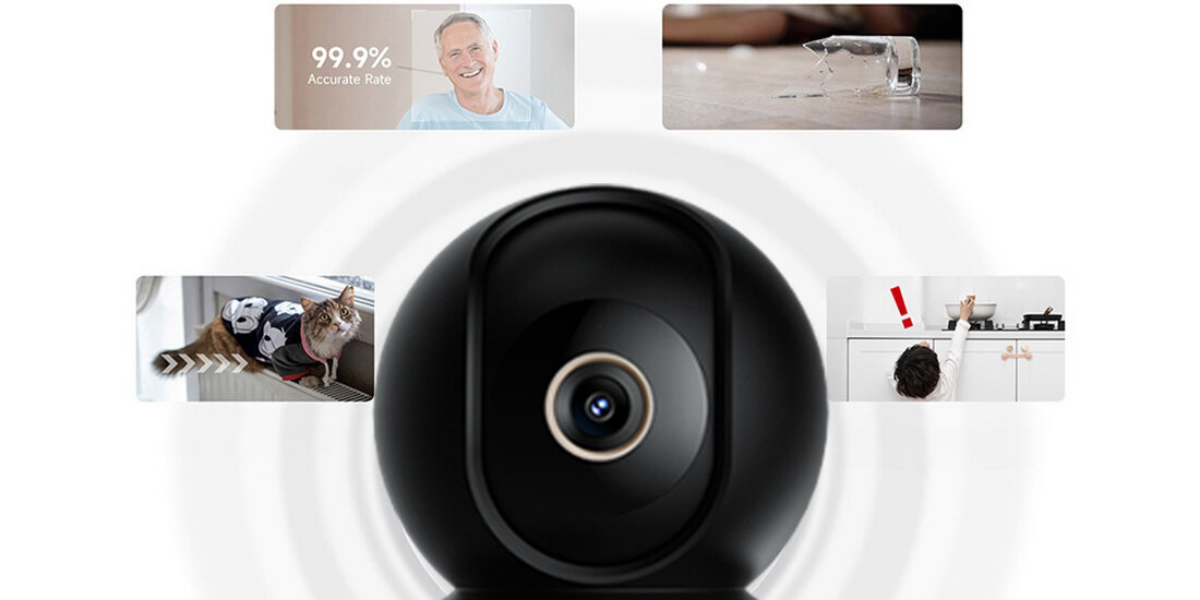 Kamera IMILAB C22 Wewnętrzna, Wi-Fi, Kamera obrotowa Czarny, zaawansowany, algorytm, rozpoznanie, fałszywe, na białym tle wizualizacja łączenia kamery z osobami