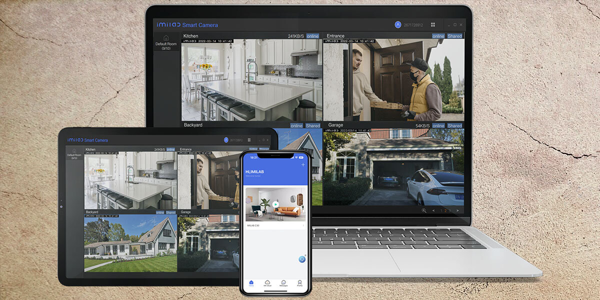 Kamera IMILAB EC3 Lite Zewnętrzna, Wi-Fi, microsd, chmura, metody, nagrania, laptop, tablet, smartfon na 1 zdjęciu z wglądem na żywo na kamerę