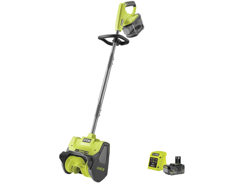 Odśnieżarka akumulatorowa RYOBI RY18ST25A-140 zestaw na białym tle w zestawie odśnieżarka akumulator ładowarka dokumentacja