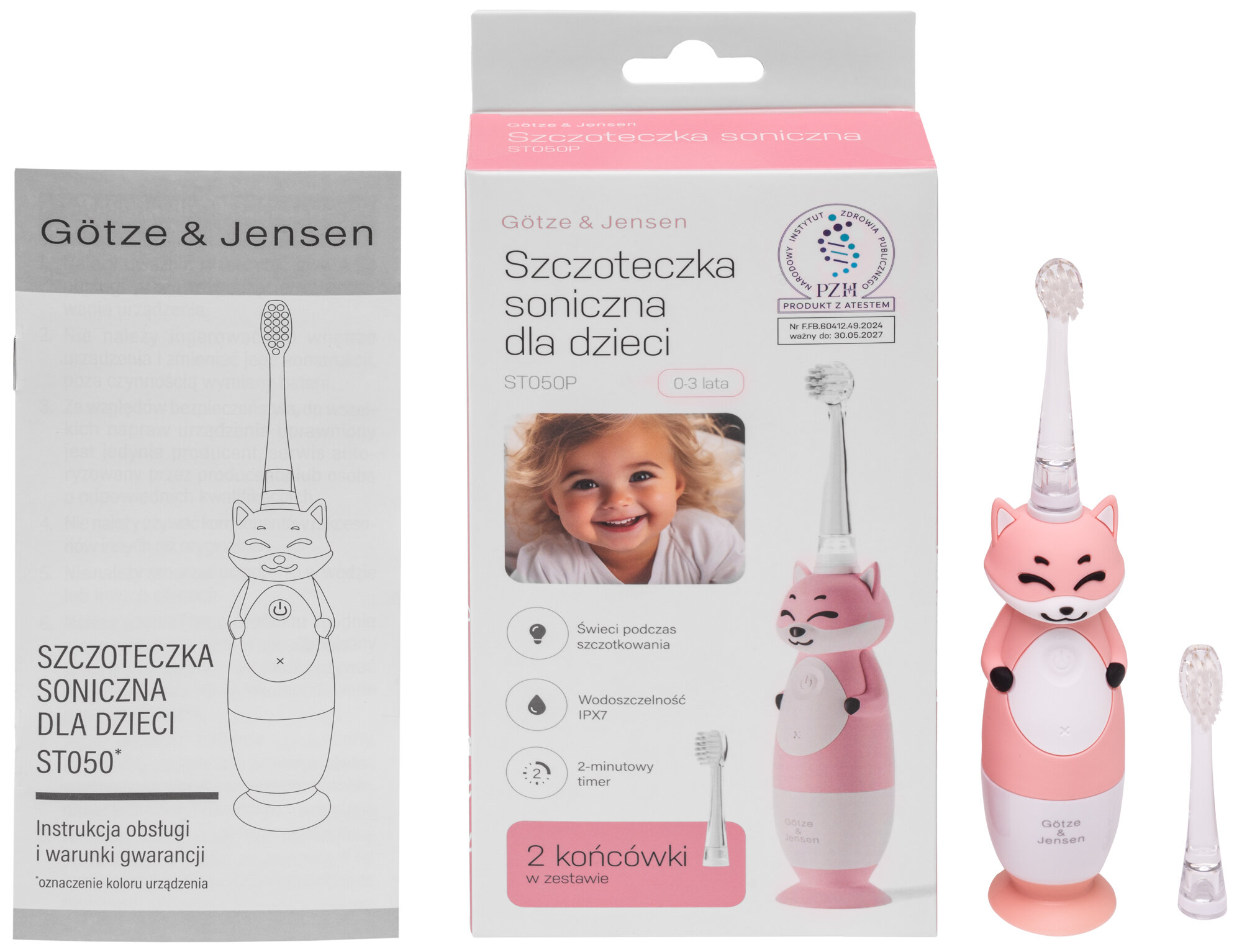 Szczoteczka soniczna GOTZE & JENSEN ST050P Różowy rączka zwierzątko przypominająca lisa