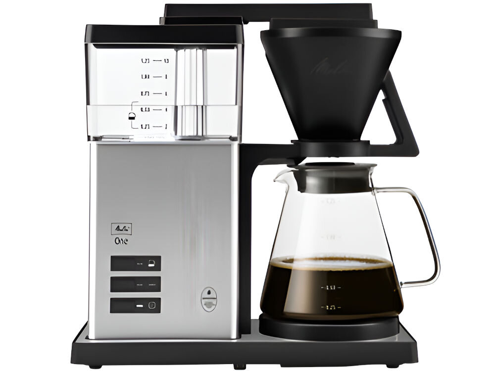 Ekspres MELITTA One 1031-01 Srebrny design minimalistyczna elegancja trwałe materiały stal nierdzewna matowe tworzywo stylowe łatwe w utrzymaniu czystości odporne na odciski palców trwałe piękno urzadzenia