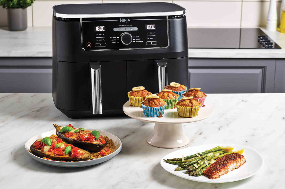 Frytkownica beztluszczowa NINJA Foodi AF400EU XXL Air Fryer z podwojnym koszem 6 funkcji gotowania program Max Crisp Funkcja ciasta