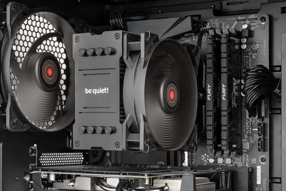 Komputer MAD DOG BQ500-A01DB R7-5800X3D 32GB RAM 1TB SSD GeForce RTX4060 CS2 Reflex Edition chłodzenie CPU wentylator ciepłowody temperatura obciążenie