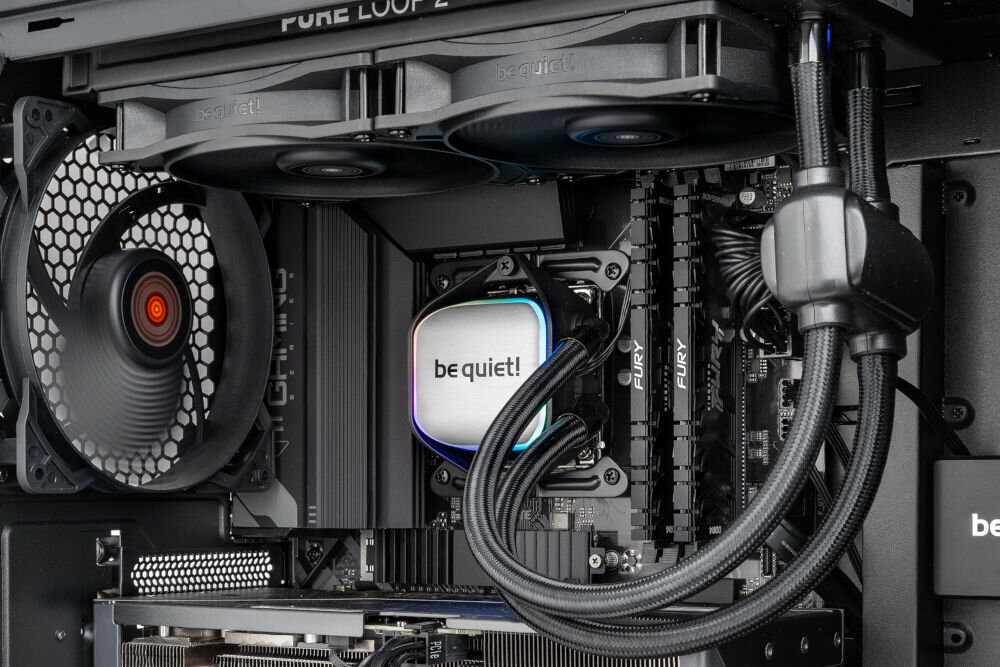 Komputer MAD DOG GeForce RTX4070 CS2 Reflex Edition BQ500-I03DB i5-14600KF 32GB RAM 2TB SSD chłodzenie wodne CPU wentylator chłodnica temperatura obciążenie