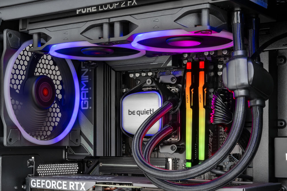 Komputer MAD DOG BQ500FX-A03DR R7-7800X3D 32GB RAM 2TB SSD GeForce RTX4070 CS2 Reflex Edition chłodzenie CPU wentylator ciepłowody temperatura obciążenie