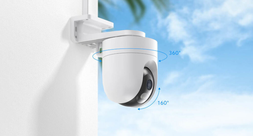 Kamera Xiaomi CW400 monitoring 360 stopni ruch obrotowy, kamera przymocowana do elewacji budynku