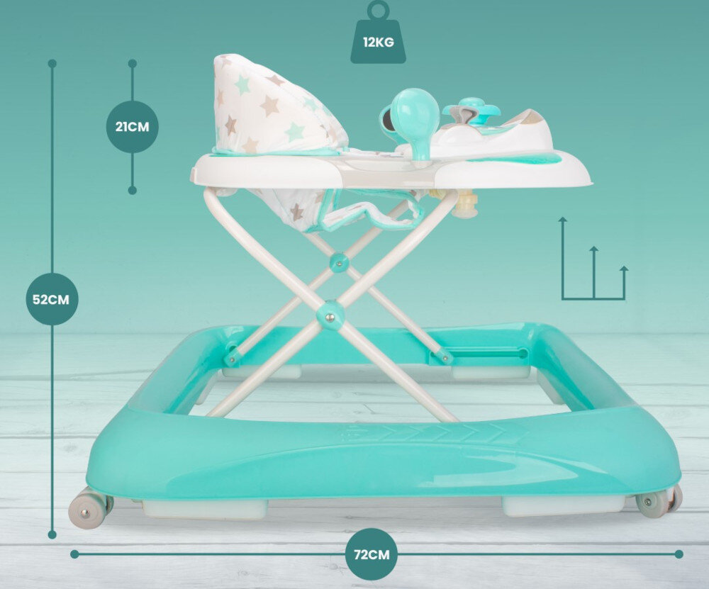 Chodzik SUN BABY Gwiazdki B01.019.1.5 Radość z samodzielnego odkrywania wspiera rozwój fizyczny i emocjonalny trójstopniowa regulacja wysokości dopasowanie wygoda postawa zgodność norma bezpieczeństwo użytkowania stopery zabezpieczają spokojne korzystanie