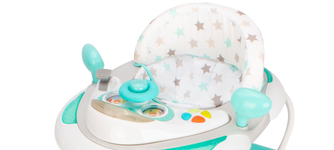Chodzik SUN BABY Gwiazdki B01.019.1.5 Komfort każdego dnia Wysokie, miękko wypełnione oparcie wzmocniona blokada pielęgnacja łatwo zdjąć i wyprać ręcznie przetrzeć wilgotną ściereczką świeżość i higiena
