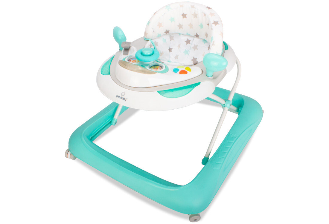 Chodzik SUN BABY Gwiazdki B01.019.1.5 Dopasowany do potrzeb malucha od 6 miesiąca życia do wagi 12 kg przeznaczenie wsparcie rozwój etap życia wysokość samodzielne wstawanie i poruszanie się