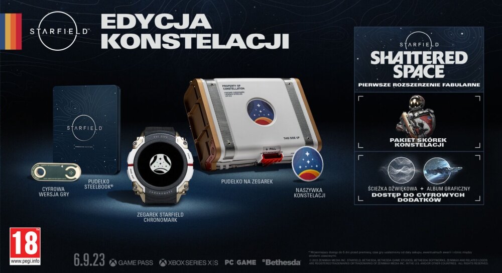 Starfield Gra TWÓRCY LUDZKOŚĆ PLANETY CYWILIZACJA HISTORIA PRZESTRZEŃ KOSMICZNA STERY STATEK BUDUJ GROMADŹ ODKRYWAJ CEL PAL