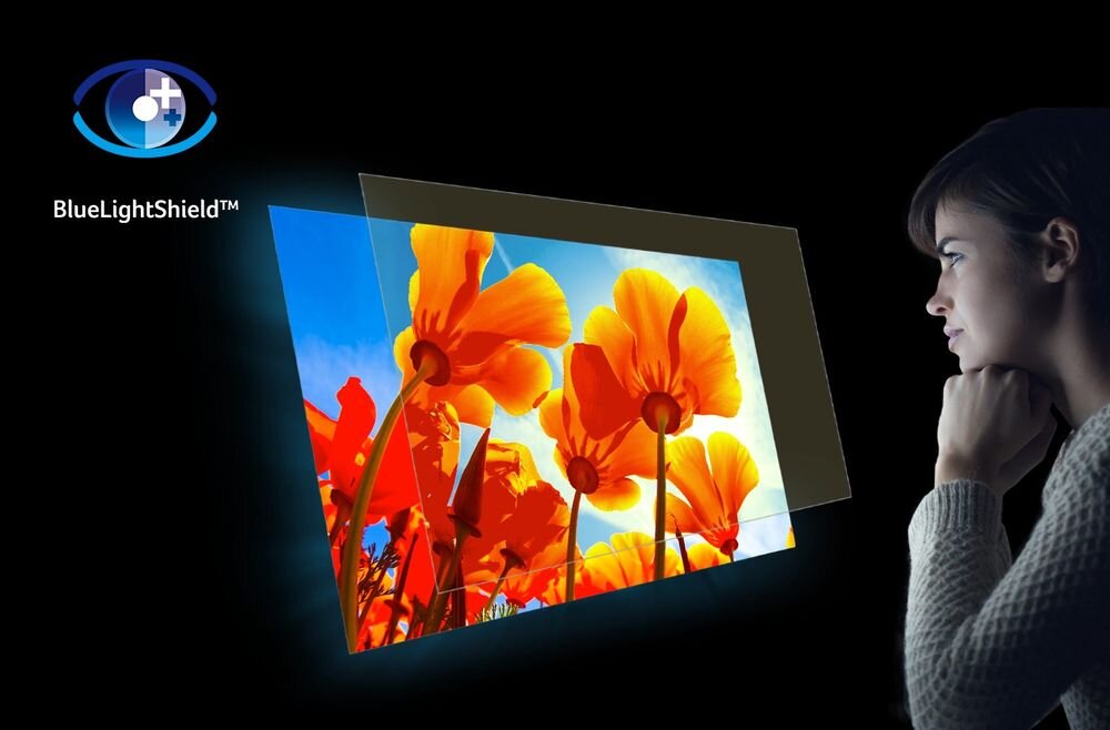 Projektor ACER X1528Ki Acer BlueLightShield ograniczenie zmęczenia oczu długie projekcje, osoba patrząca w monitor