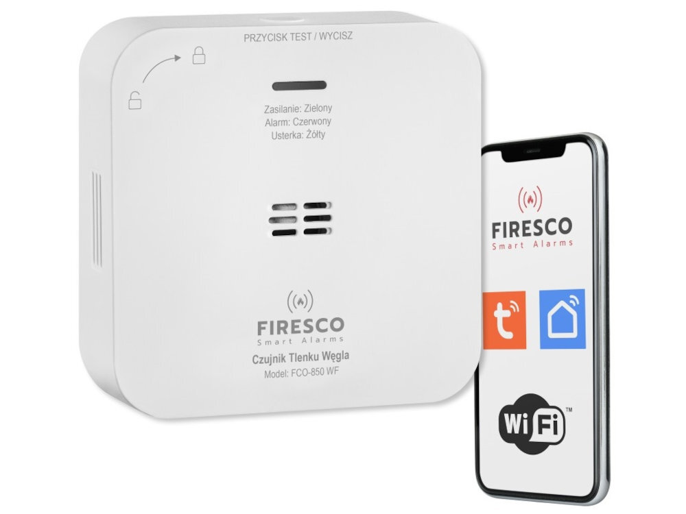 FIRESCO FCO-850 WF modułowi WiFi Bluetooth Tuya Smart Life komunikaty alarmowe w czasie rzeczywistym