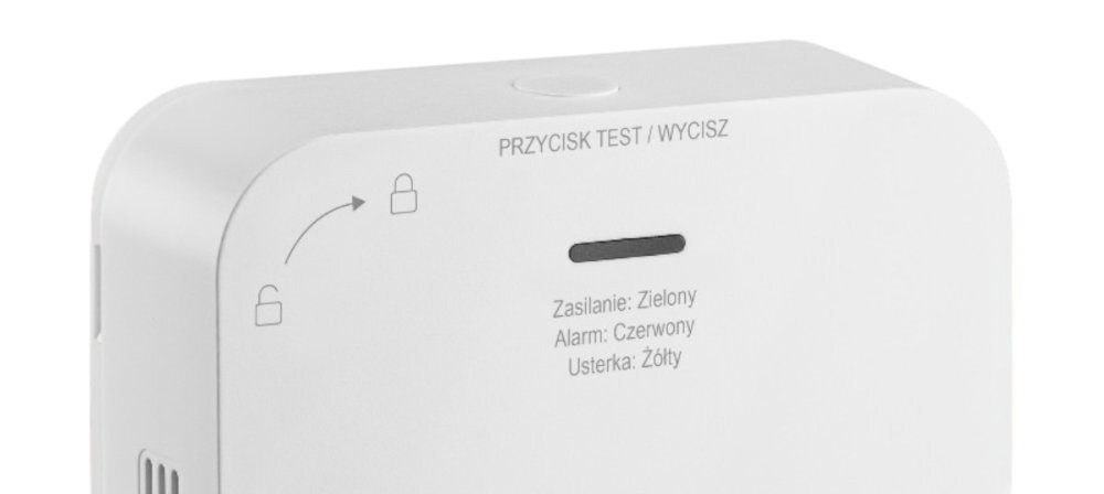FIRESCO FCO-850 WF monitoruje poziom naładowania baterii, stan sensora obwody wewnętrzne żółtej diody LED odpowiedniego sygnału dźwiękowego