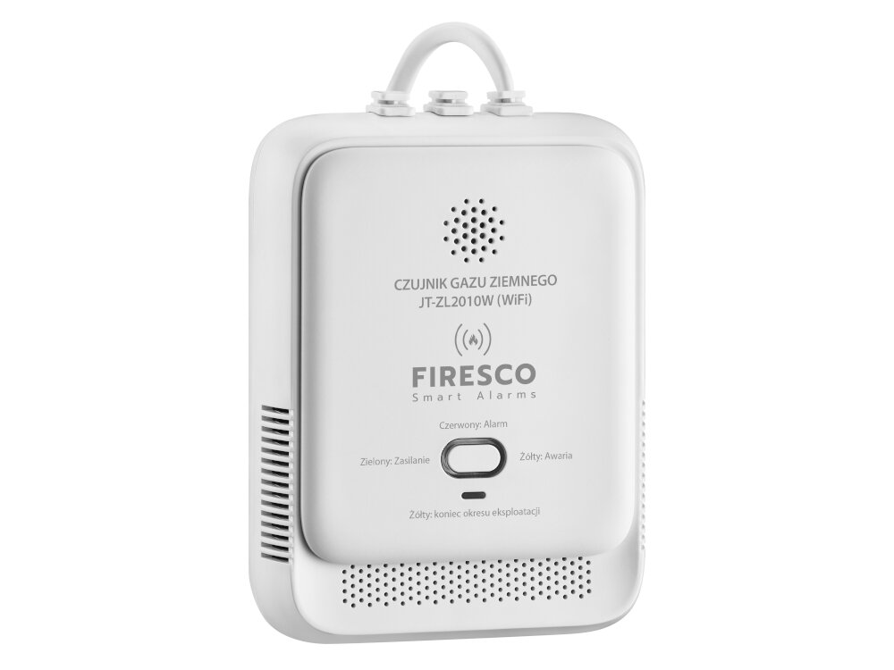 Czujnik gazu FIRESCO JT-ZL2010W do monitorowania stezenia gazu ziemnego LNG metan CH4 zasieg RF do 100 m wysoka dokladnosc profesjonalny sensor polprzwodnikowy dluga zywotnosc do 5 lat zgodny z norma PN-EN50194-1:2009