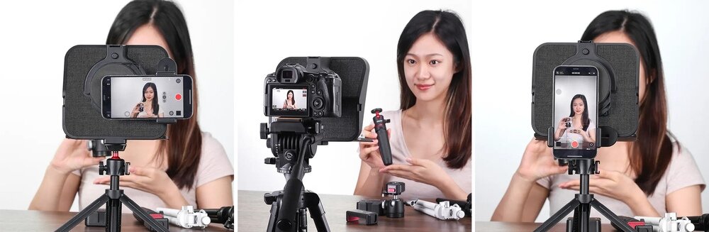 Teleprompter Ulanzi RT02 widok od strony operatora aparatu lub telefonu w trakcie pracy