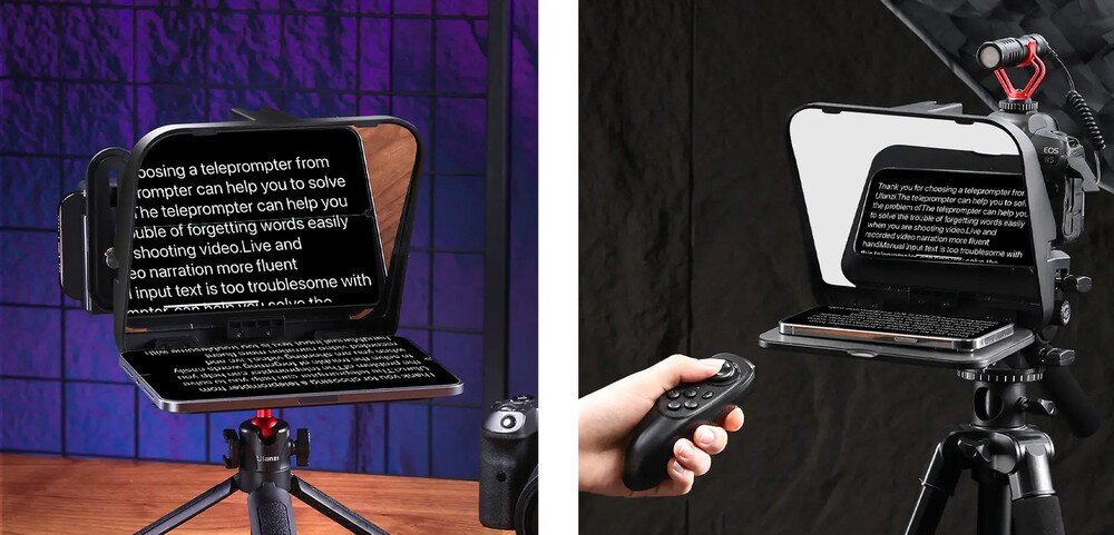 Teleprompter Ulanzi RT02 widoczny wyświetlany tekst