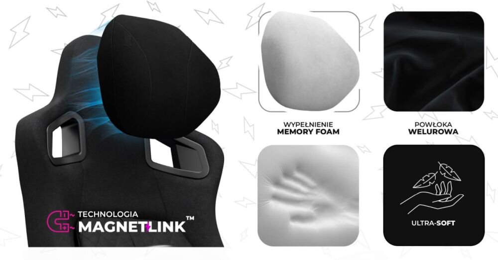 Fotel YUMISU 2055 Magnetic magnetyczna wygoda poduszka welur magnetlink