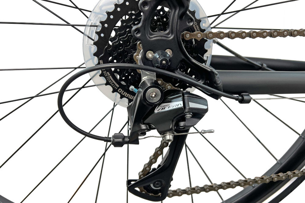 Rower crossowy INDIANA X-Cross 3.0 D19 damski Czarno-turkusowy 24 biegi przerzutki przednia SHIMANO Tourney tylna SHIMANO Acera duza wytrzymalosc sprawne dzialanie plynna bezproblemowa zmiana biegow