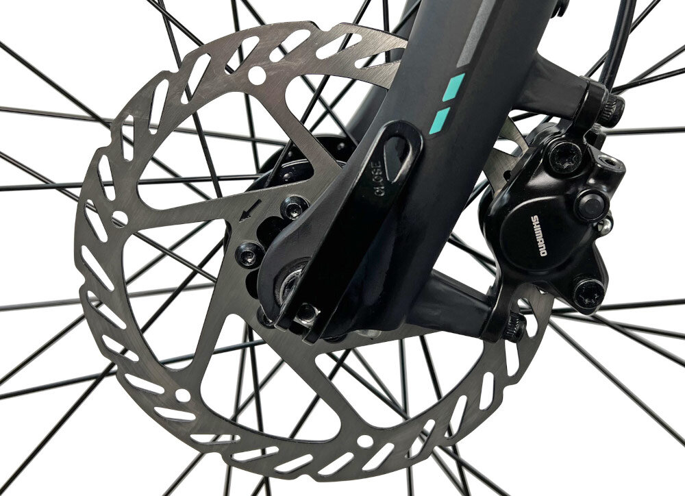 Rower crossowy INDIANA X-Cross 3.0 D21 damski Czarno-turkusowy podstawa bezpieczenstwa kazdego rowerzysty hamulce tarczowe hydrauliczne duza sila hamowania sprawdzaja sie w kazdych warunkach pogodowych na kazdej trasie plyn hamulcowy precyzyjne okreslenie mocy hamowania odblaski lepiej widoczny na drodze bezpieczniejszy