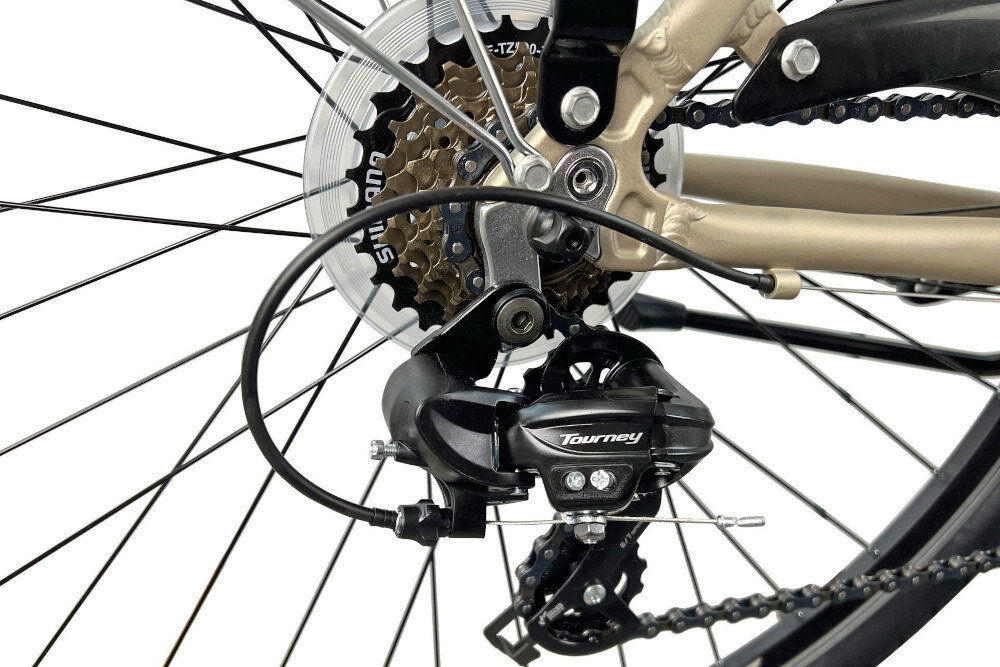 Rower trekkingowy INDIANA X-Road 1.0 M17 28 cali Amar męski Piaskowy 21 biegow przerzutki SHIMANO Tourney duza wytrzymalosc sprawne dzialanie plynna bezproblemowa zmiana biegow