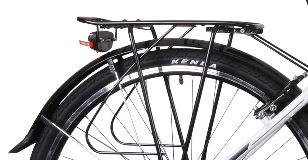 Rower trekkingowy INDIANA X-Road 1.0 D17 26 cali damski Biały bagaznik wygodne przewozenie potrzebnych rzeczy mozntaz rozmaitych akcesoriow np. koszyk fotelik dzieciecy