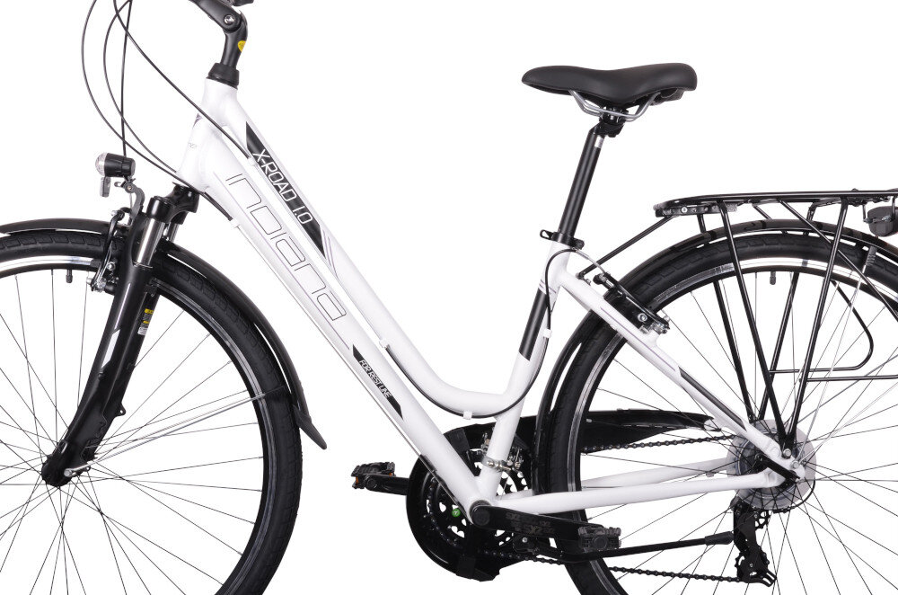 Rower trekkingowy INDIANA X-Road 1.0 D17 26 cali damski Biały rama aluminiowa 17-calowa odporna na korozje rower jest zwinny lekki latwo go podniesc wybor rozmiaru ramy Twoj wzrost mierzony w zrelaksowanej pozycji typ roweru dla osob o wzroscie od 165 do 174 cm