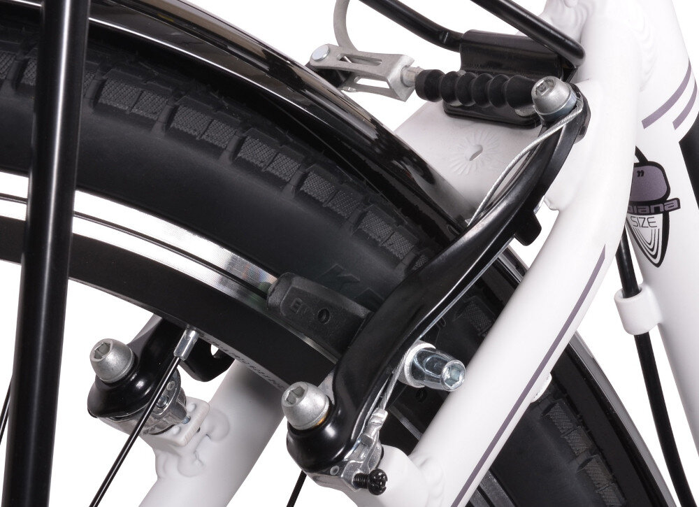 Rower trekkingowy INDIANA X-Road 1.0 D17 26 cali damski Biały podstawa bezpieczenstwa kazdego rowerzysty hamulce V-Brake na przod i na tyl lekke duza sila hamowania