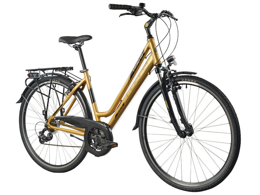 Rower trekkingowy INDIANA X-Road 1.0 D19 28 cali damski Jasnobrązowy do jazdy w miescie i poza miastem po asfalcie i po nieutwardzonych drogach trekkingowa geometria jazda w niemeczacej naturalnej wyprostowanej pozycji