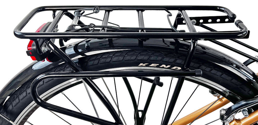 Rower trekkingowy INDIANA X-Road 1.0 D19 28 cali damski Jasnobrązowy bagaznik skladana stopka zamontowana w centralnym punkcie ciezkosci