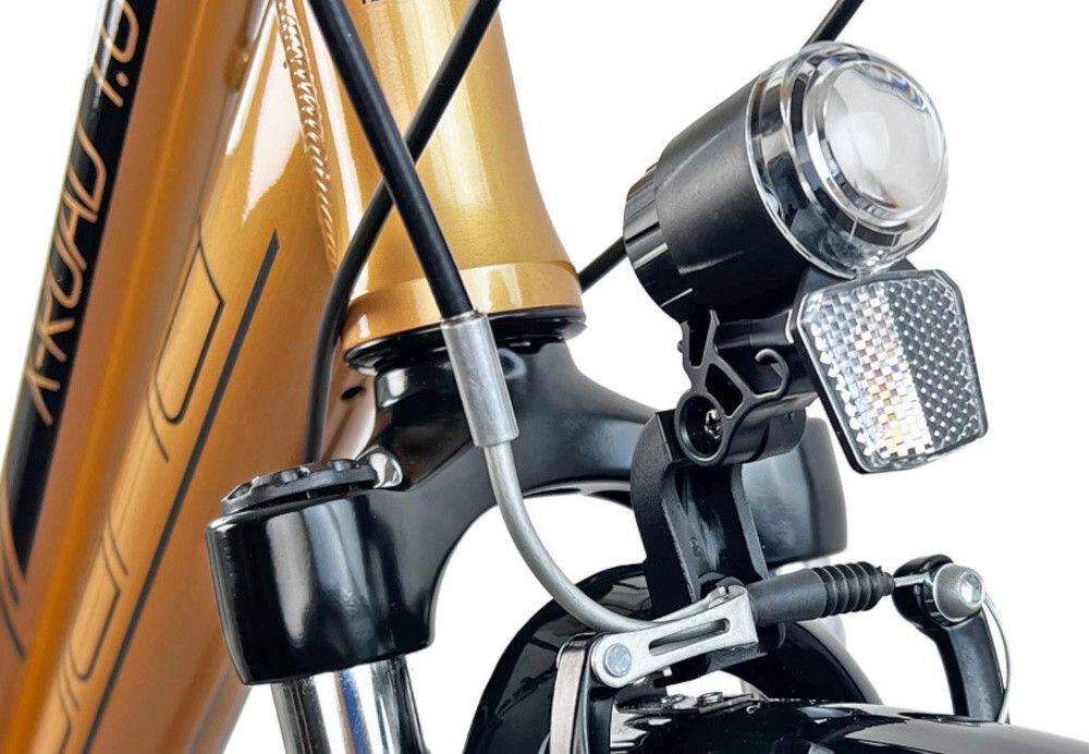 Rower trekkingowy INDIANA X-Road 1.0 D19 28 cali damski Jasnobrązowy rower typu hardtail przedni amortyzator marki HL Corp typ CH-141 ulatwia najezdzanie na przeszkody niweluje wstrzasy regulacja za pomoca sprezyny