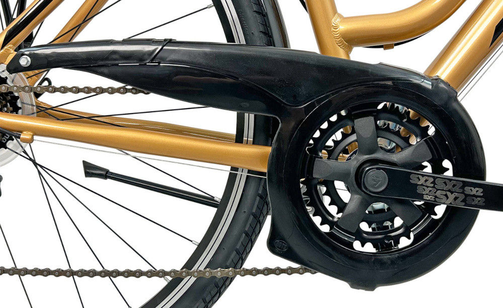 Rower trekkingowy INDIANA X-Road 1.0 D19 28 cali damski Jasnobrązowy bezpieczenstwo oswietlenie roweru przednie i tylne oswietlenie bateryjne wymagane przez prawo drogowe