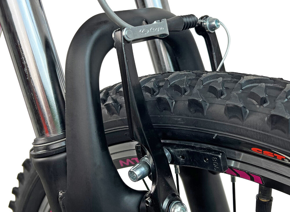 Rower górski MTB INDIANA X-Pulser 1.6 D17 26 cali damski Czarno-różowy hamulce V-Brake na przod na tyl lekkie duza sila hamowania odblaski