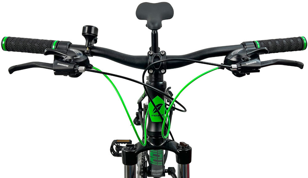 Rower górski MTB INDIANA X-Pulser 2.6 M15 26 cali męski Czarno-zielony kierownica marka SOVEREIGN tym SE-707 FOV W.640 aluminiowy wspornik lekkosc niezawodnosc manetki specjalny atyposlizgowy material