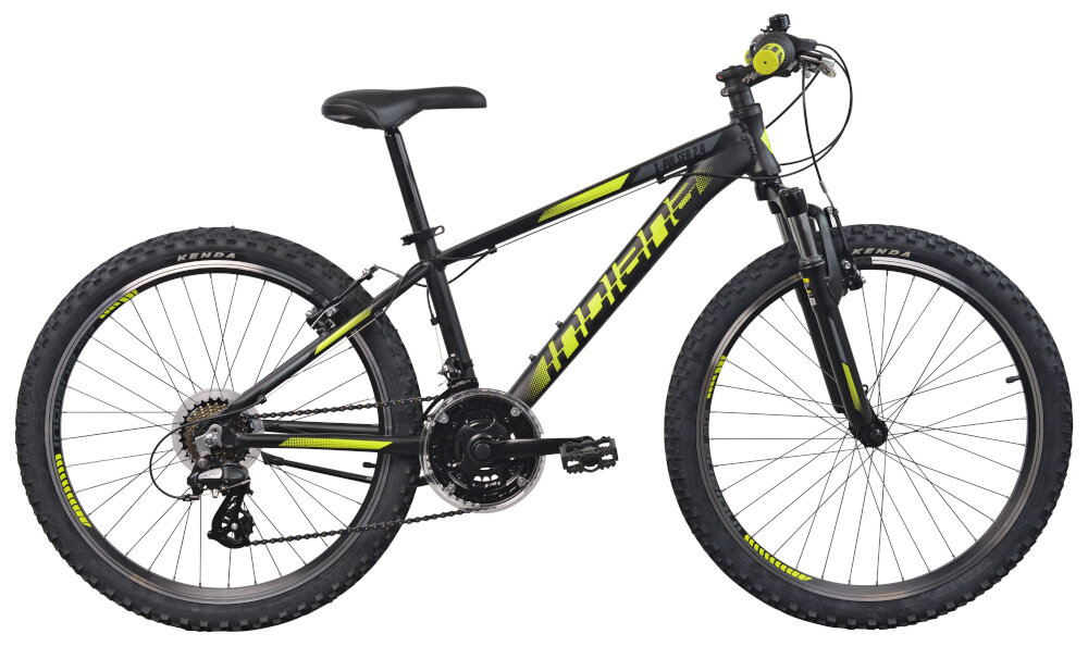 Rower młodzieżowy INDIANA X-Pluser 2.4 24 cale dla chłopca Czarno-żółty rower mlodziezowy typ gorski do jazdy po sciezkach rowerowch i poza miastem rozwiazania ulatwiajace obsluge przerzutki amortyzator zwiekszajace bezpieczenstwo hamulce dla dzieci w wieku od 9 do 12 lat