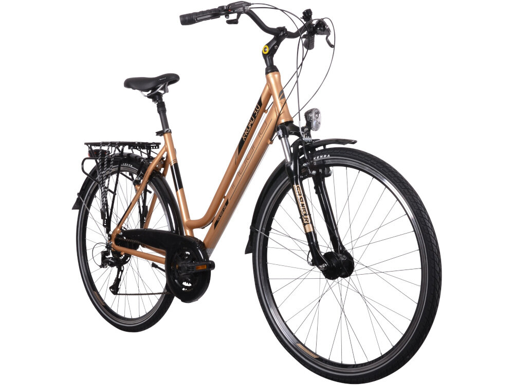 Rower trekkingowy INDIANA X-Road 3.0 D19 28 cali damski Czarno-brązowy do jazdy w miescie i poza miastem po asfalcie i po nieutwardzonych drogach trekkingowa geometria jazda w niemeczacej naturalnej wyprostowanej pozycji