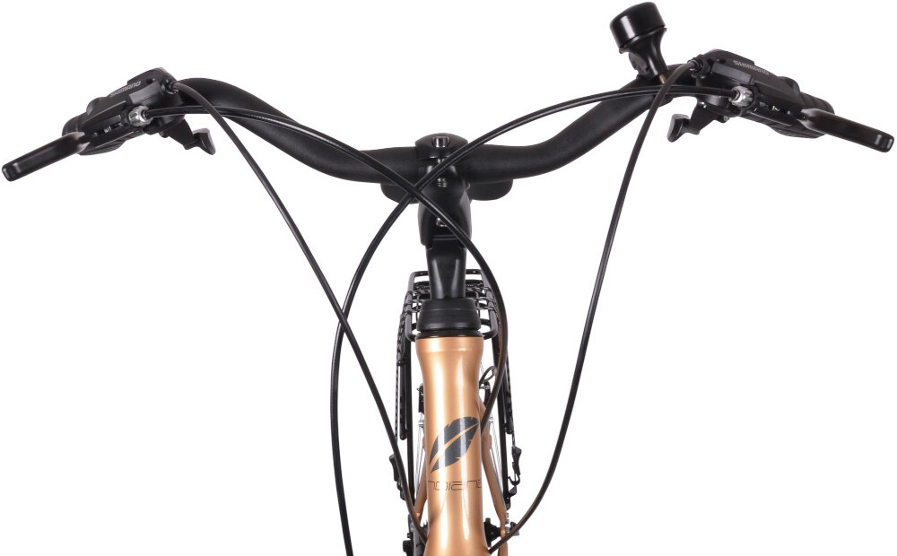 Rower trekkingowy INDIANA X-Road 3.0 D19 28 cali damski Czarno-brązowy aluminiowa kierownica marki MODE lekka antyposlizgowy material na manetkach dzwonek