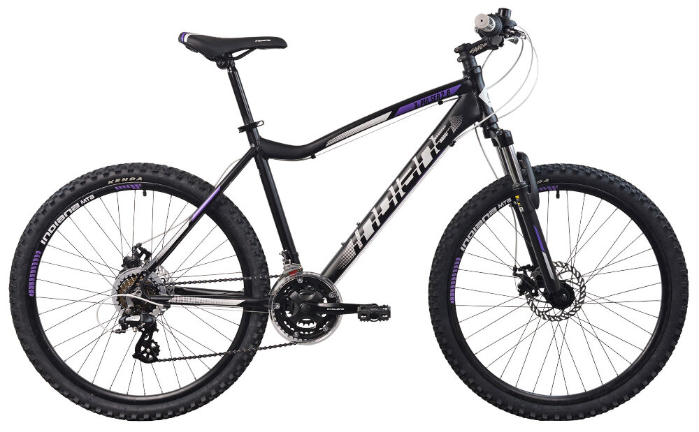 Rower górski MTB INDIANA X-Pulser 2.6 D19 26 cali damski Biało-fioletowy dla kobiet amortyzator odblaski podzespoly SHIMANO ciekawy ksztalt kolorystyka wygodny bezpieczny