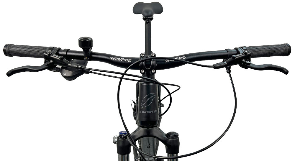 Rower górski MTB INDIANA X-Pulser 5.9 M23 29 cali Czarno-grafitowy kierownica gieta aluminiowa marka MODE typ MTB MD-HB023 W.700 FOV lekka trwala manetki antyposlizgowy material dzwonek