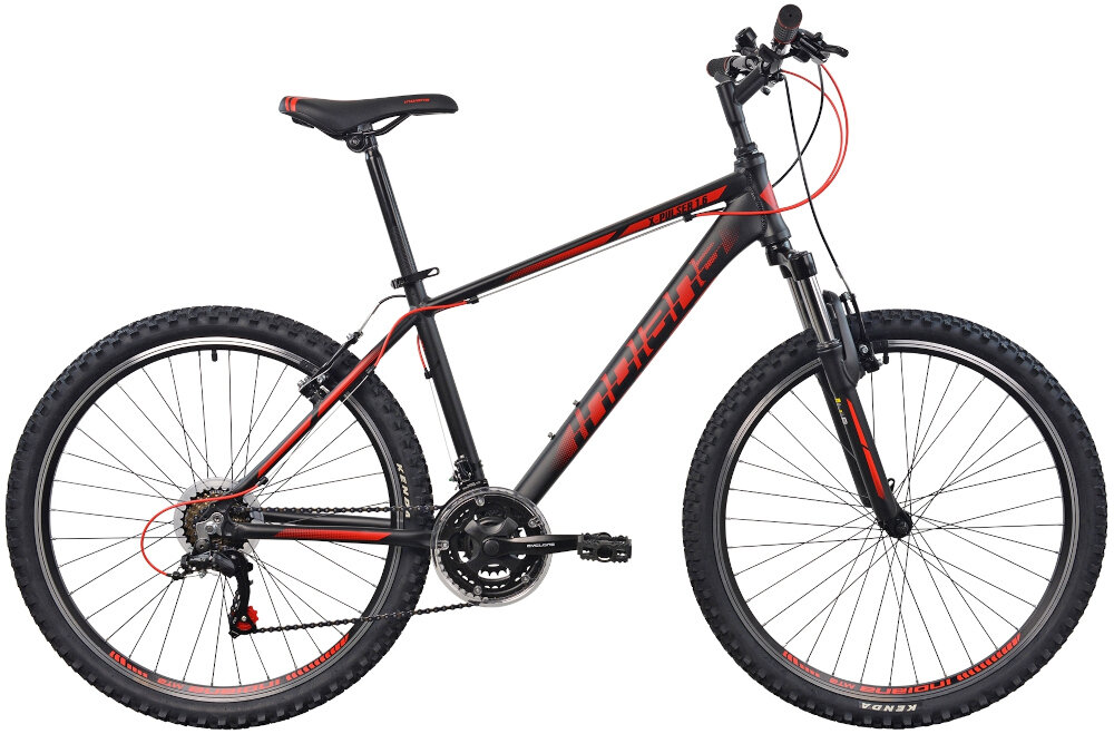 Rower górski MTB INDIANA X-Pulser 1.6 M17 26 cali męski Czarno-czerwony goral dla sportowcow do jazdy wyczynowej dla kazdego amatora zwrotny latw wchodzi w zakrety do jazdy w miescie poza miastem w lesie na latwym i trudnym gorskim szlaku w niezbyt grzskim blocie nie za glebokim piachu