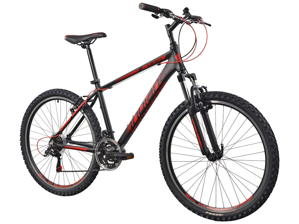 Rower górski MTB INDIANA X-Pulser 1.6 M19 26 cali męski Czarno-czerwony popularny goral dla sportowcow uniwersalny dla amatorow zwrotny latwo wchodzi w zakrety do jazdy w miescie za miastem w lesie na latwym i trudnym gorskim szlaku w niezbyt grzaskim blocie nie za glebokim piachu
