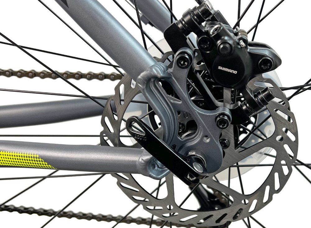 Rower górski MTB INDIANA X-Pulser 2.9 M19 29 cali męski Szaro-żółty podstawa bezpieczenstwa kazdego rowerzysty hamulce tarczowe hydrauliczne duza sila hamowania sprawdzaja sie w kazdych warunkach pogodowych i na kazdej trasie plyn hamulcowy bardziej precyzyjne okreslenie mocy hamowania odblaski lepiej widoczny na drodze