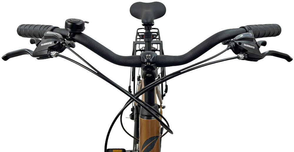 Rower trekkingowy INDIANA X-Road 3.0 M23 28 cali Apse męski Brązowo-czarny kierownica marki MODE aluminiowy wspornik marki PROMAX lekki antyposlizgowy material na manetkach dzwonek