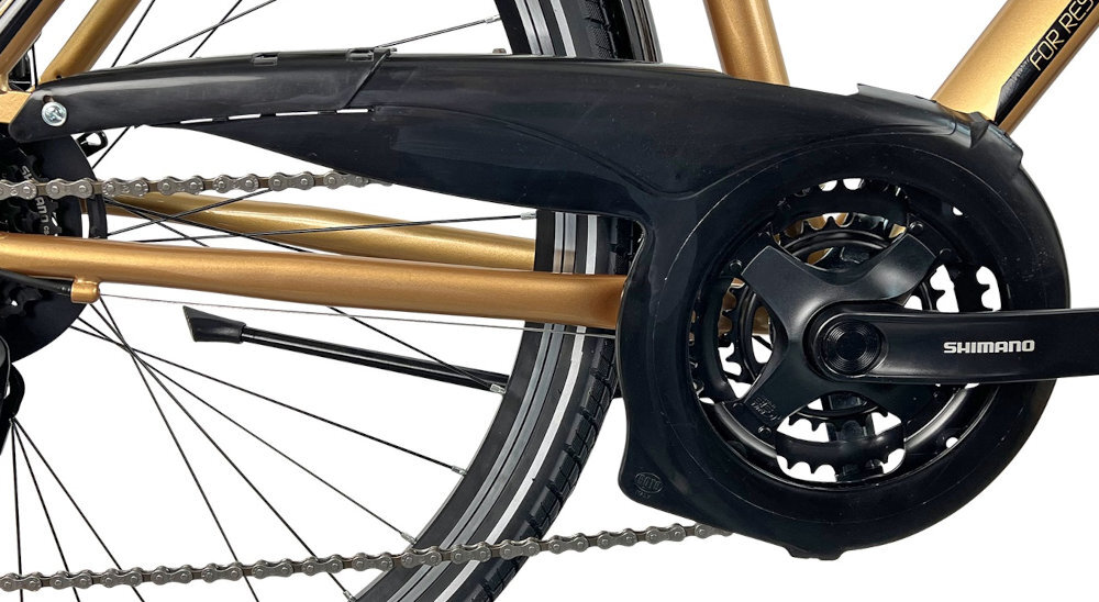 Rower trekkingowy INDIANA X-Road 3.0 M23 28 cali Apse męski Brązowo-czarny korba SHIMANO typu FC-TY301 28/38/48T efektywne przenoszenie mocy przez pedaly wklad suportu SHIMANO CS-HG31 8 Speed 11-30 niezrownana solidnosc w najtrudniejszych warunkach lancuch oslona ochrona przed brudem